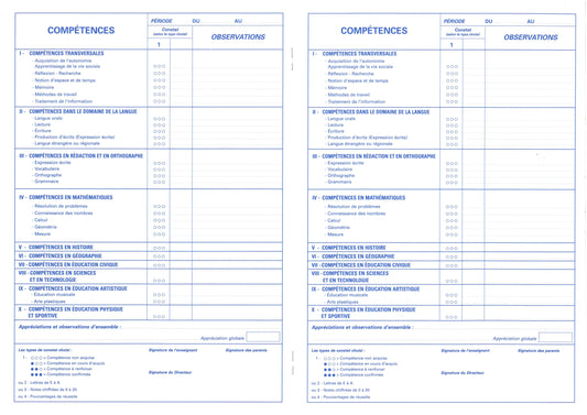 Registre livret scolaire d'évaluation Cycle 3 - Ref : 36701