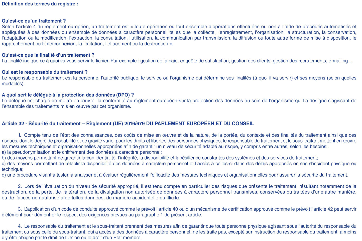Ref: 45001 - Registre des traitements RGPD A4Y 60 pages foliotées