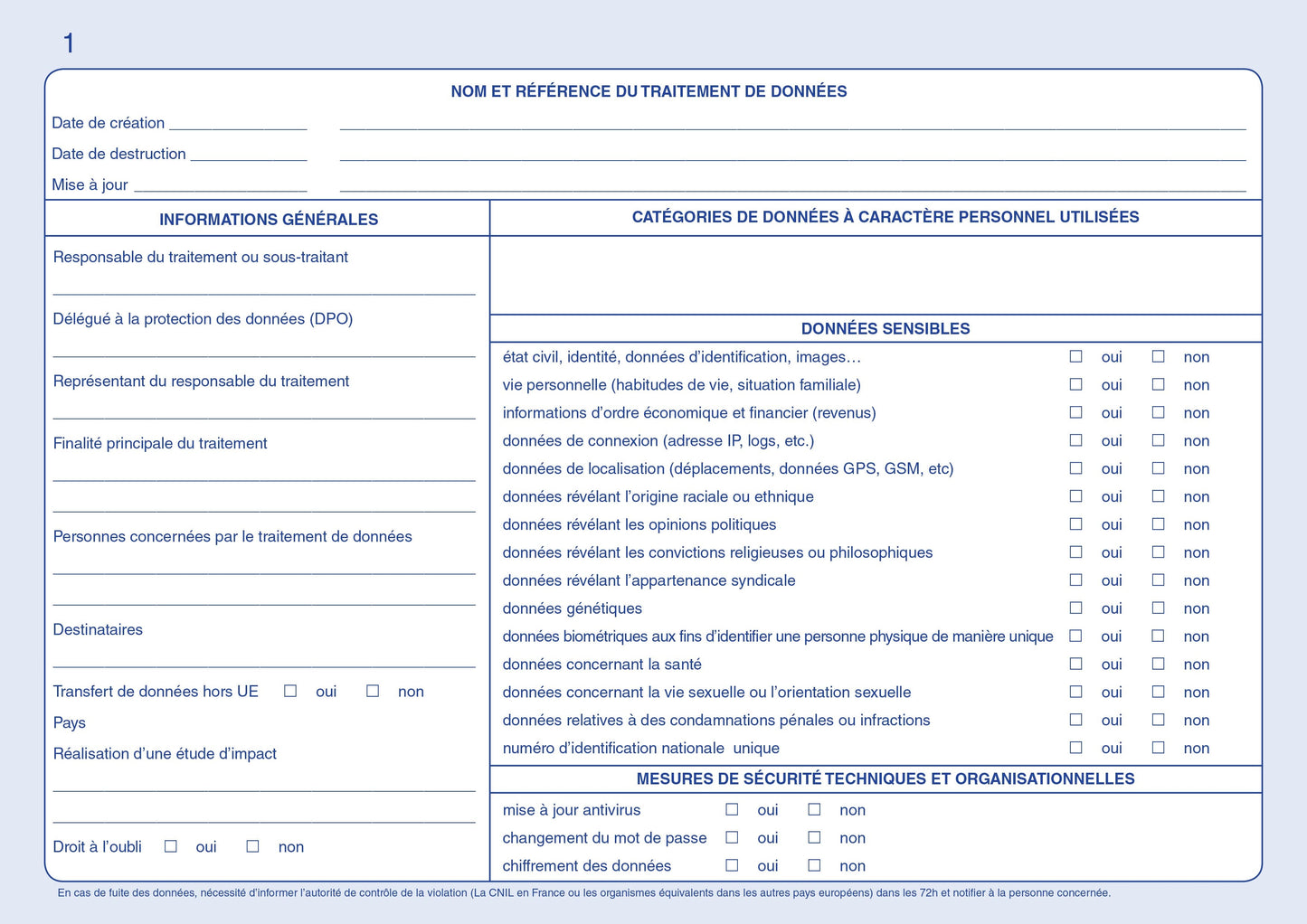 Ref: 45001 - Registre des traitements RGPD A4Y 60 pages foliotées