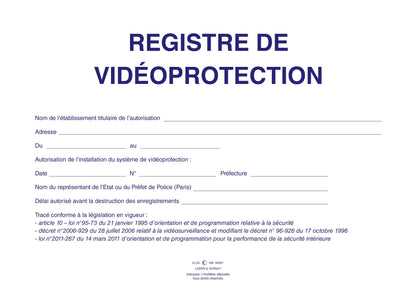 Ref: 46007 - Registre de vidéoprotection 210x297 - 104 pages