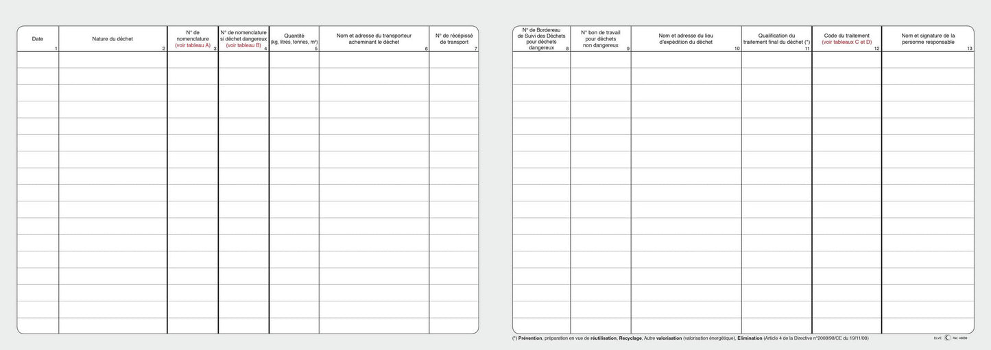 Ref: 46008 - Registre des déchets sortants 210x297 -108 pages