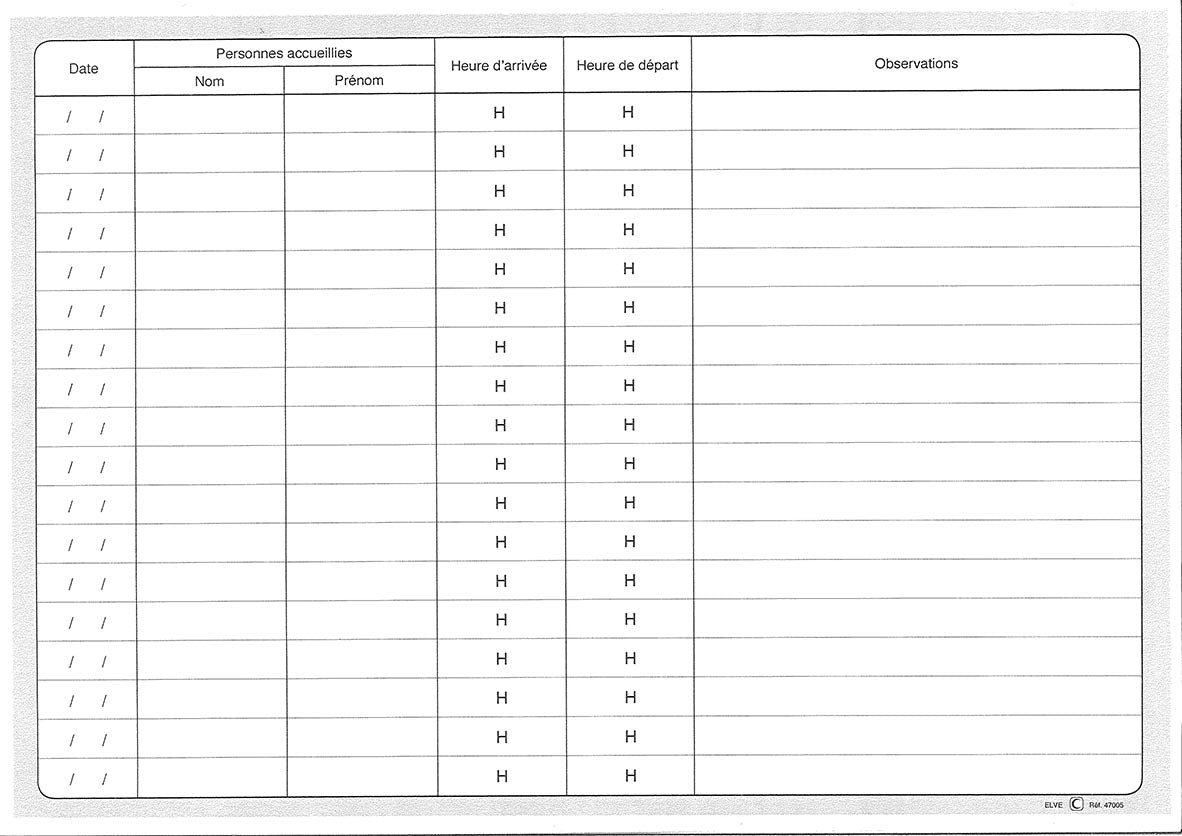Ref: 47005 - Registre des personnes accueillies dans l'établissement 210x297 -96 pages