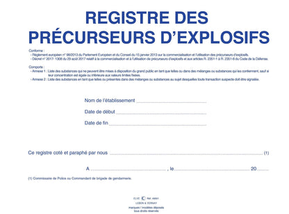 Ref: 49001 - Registre des précurseurs d'explosifs A4Y 96 pages foliotées