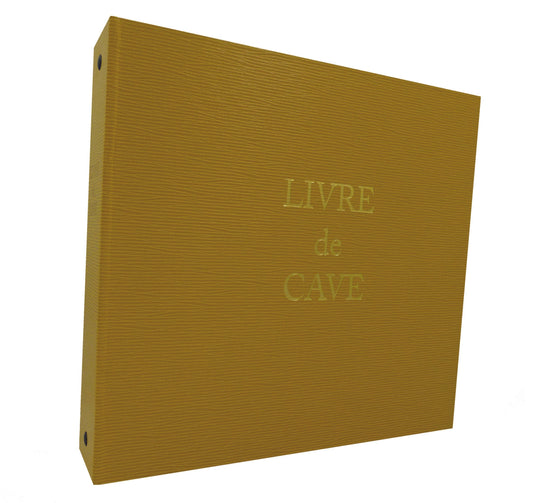 Ref: 603 - Livre de Cave Jaune à anneaux avec recharge - 230 x 245 - 92 pages. Papier ivoire impression encre bordeaux