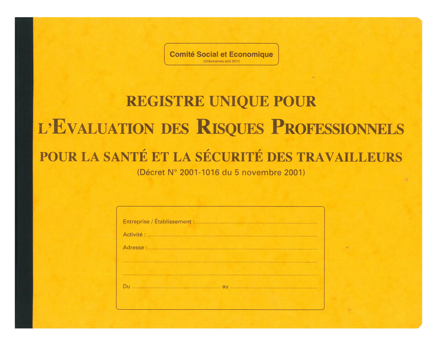 Ref: 9423 - Registre Evaluation des risques professionnels 240x320 80 pages