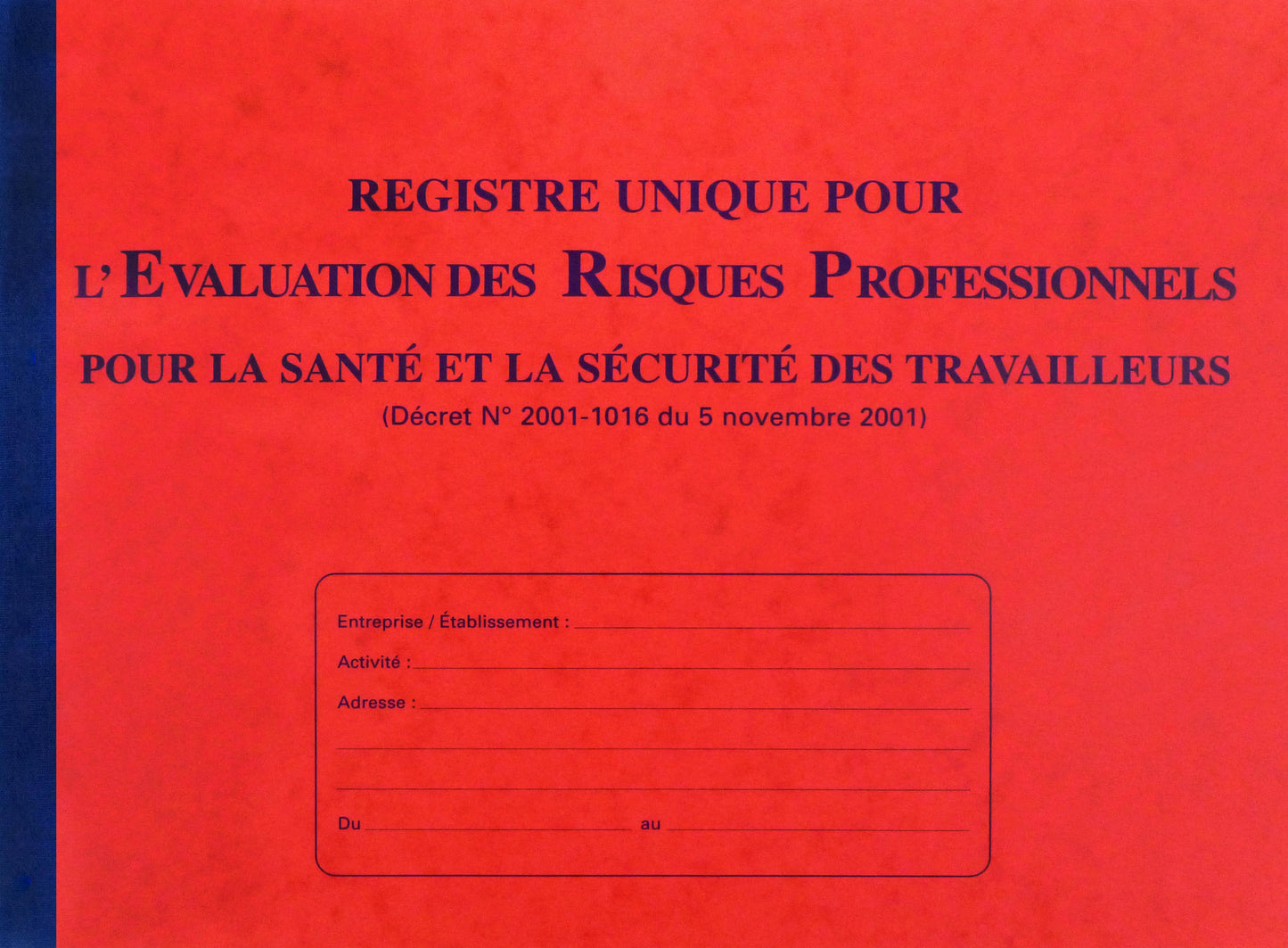 Ref: 9423 - Registre Evaluation des risques professionnels 240x320 80 pages