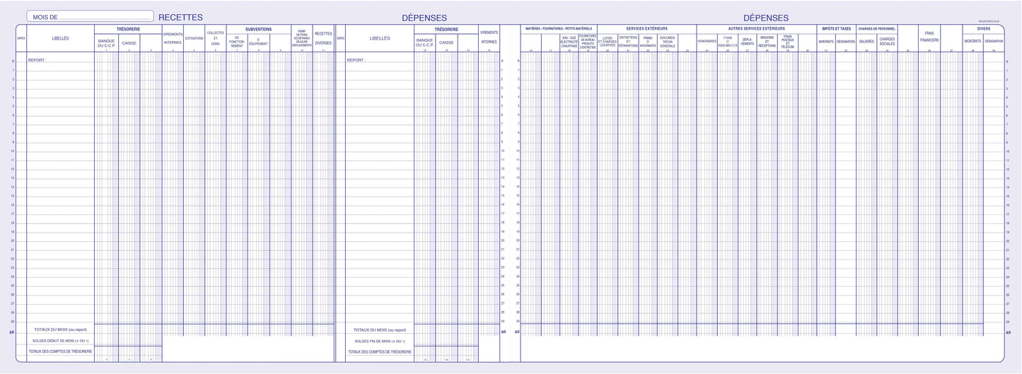Ref: 97391 - Piqûre "Journal Recettes-dépenses pour associations" - 270 x 370 - 80 pages