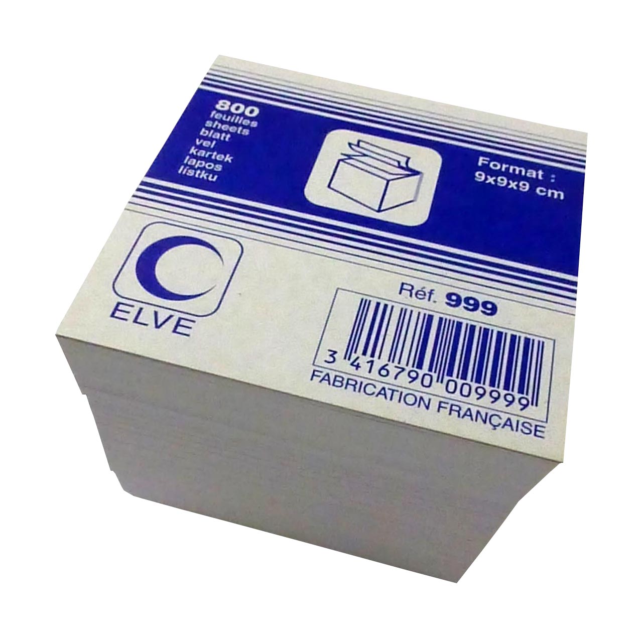 Ref: 999 - Bloc cube blanc 90x90x90 - 800 feuilles non encollé - vendu par 12 blocs