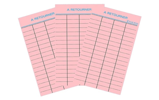 Ref: B753R - Fiches Bristol Bibliothèque Rose "A RETOURNER" 125x75 (100 fiches)
